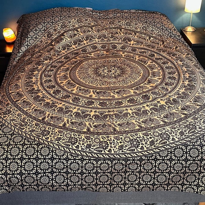 Elephant Mandala Gold Print Bedspreads