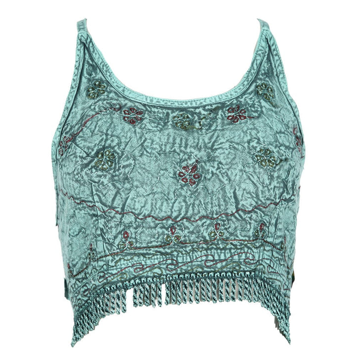 Embroidered Cropped Halter Neck Top