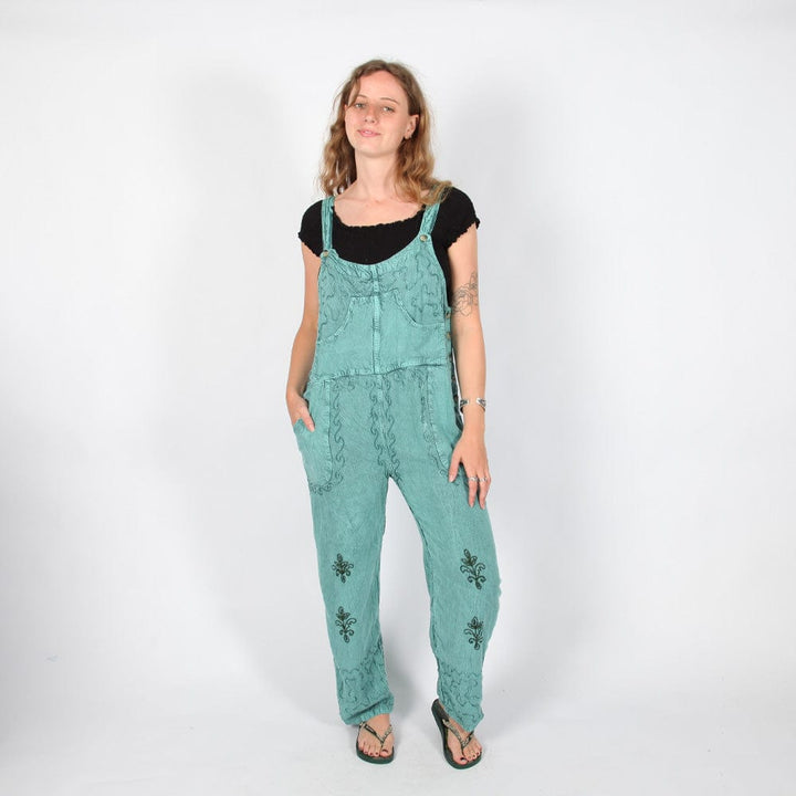 Embroidered Button Up Dungarees