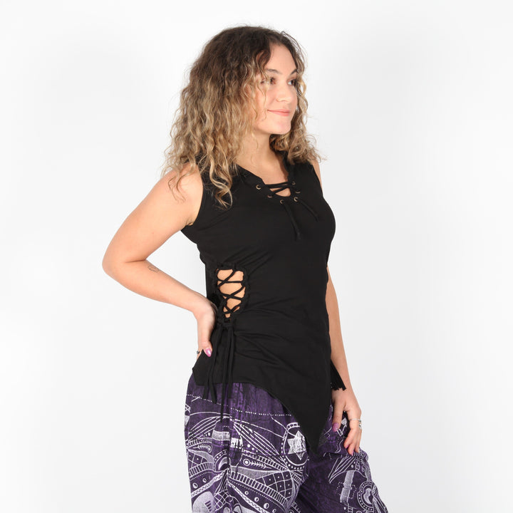 Cutout Sleeveless Hooded Top