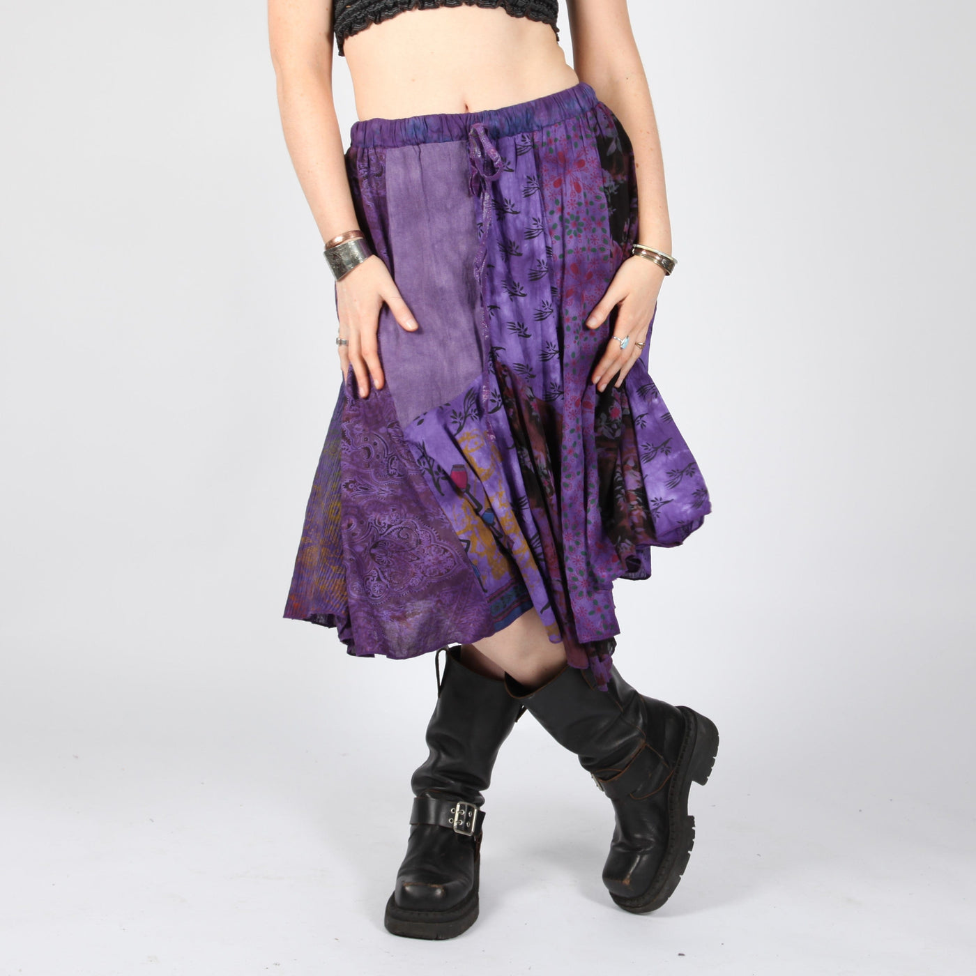 Patchwork Purple Midi Skirt