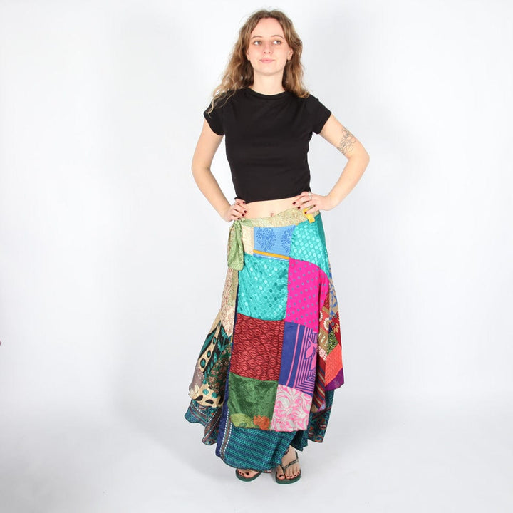 Patchwork Sari Maxi Wrap Skirt