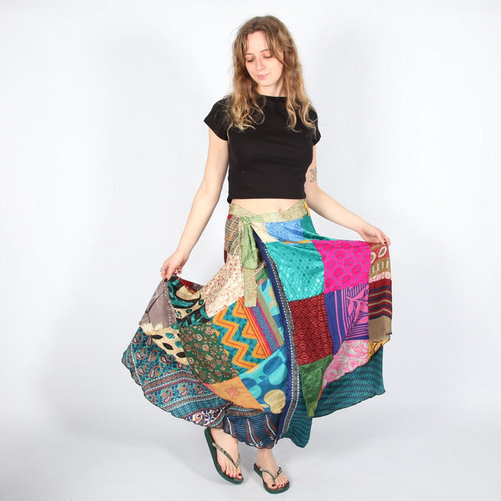 Patchwork Sari Maxi Wrap Skirt