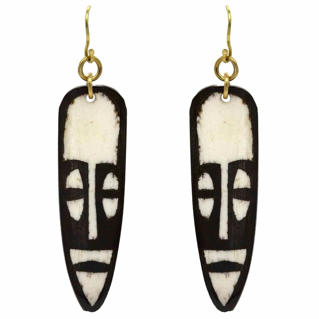 African Mask Batik Bone Earrings