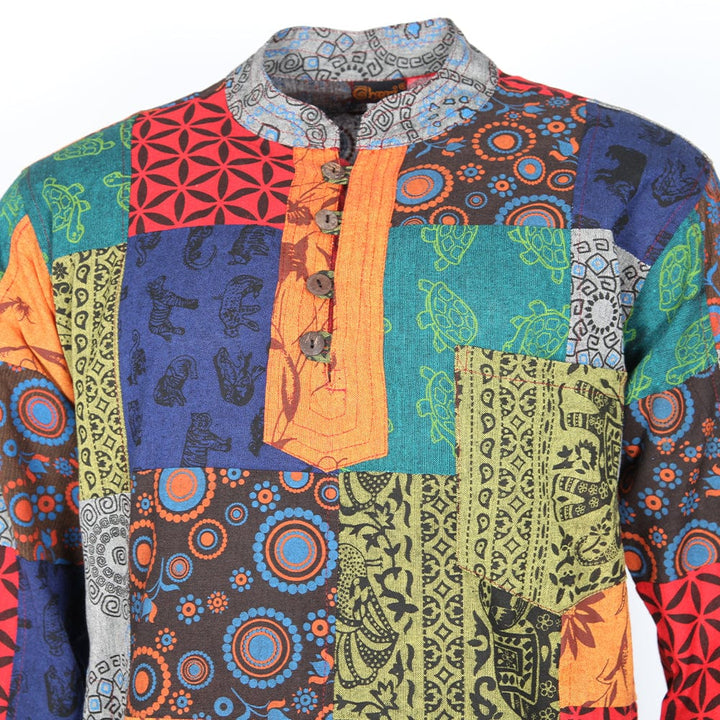 Patchwork Collarless Shirt