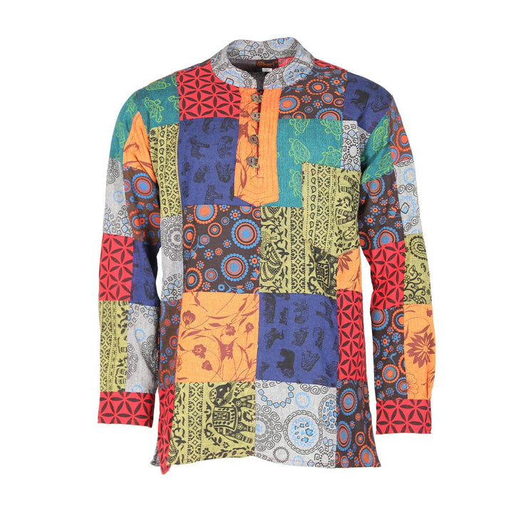 Patchwork Collarless Shirt