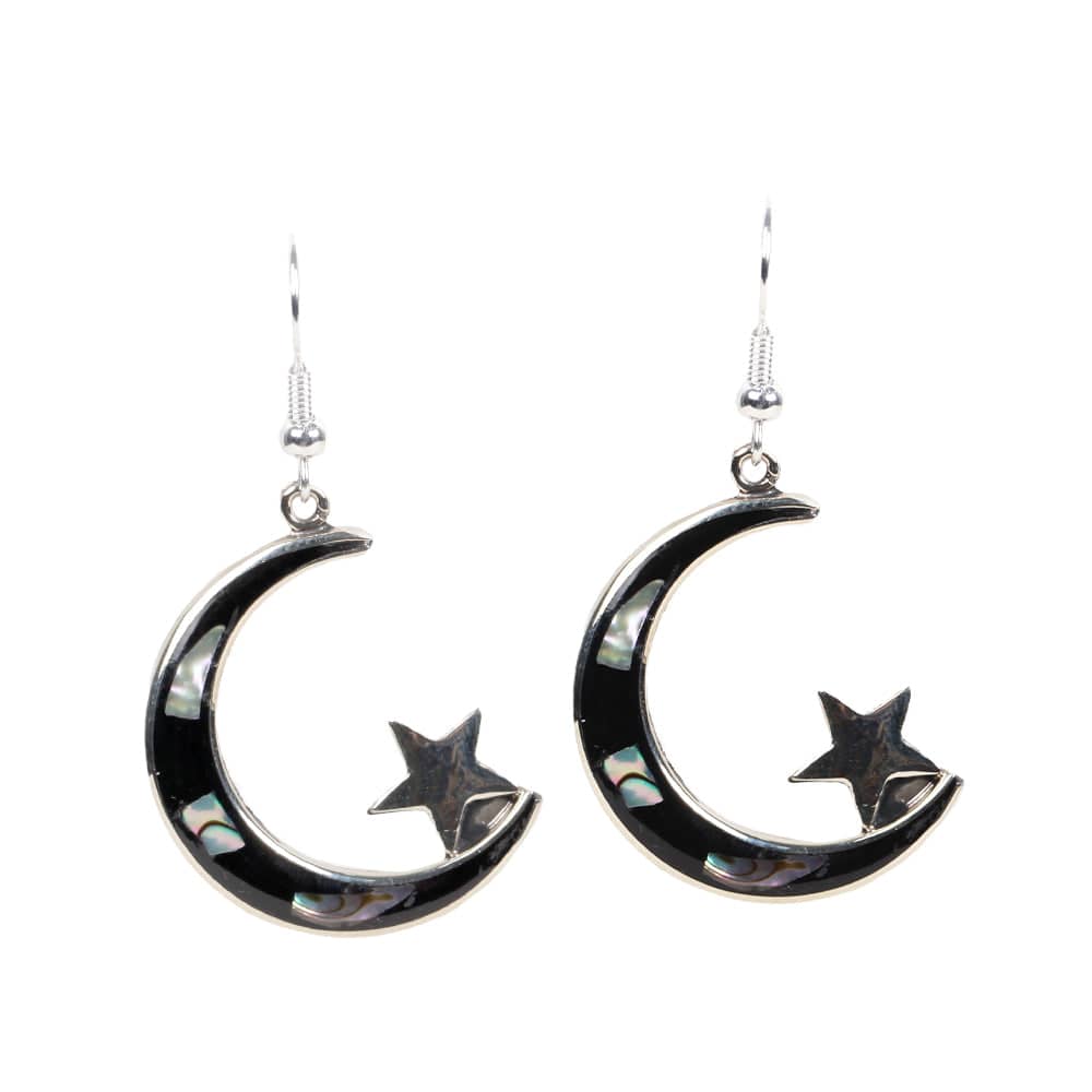 Moon & Star Abalone Shell Earrings