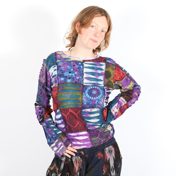 Purple Slash Patchwork Long Sleeve T-Shirt