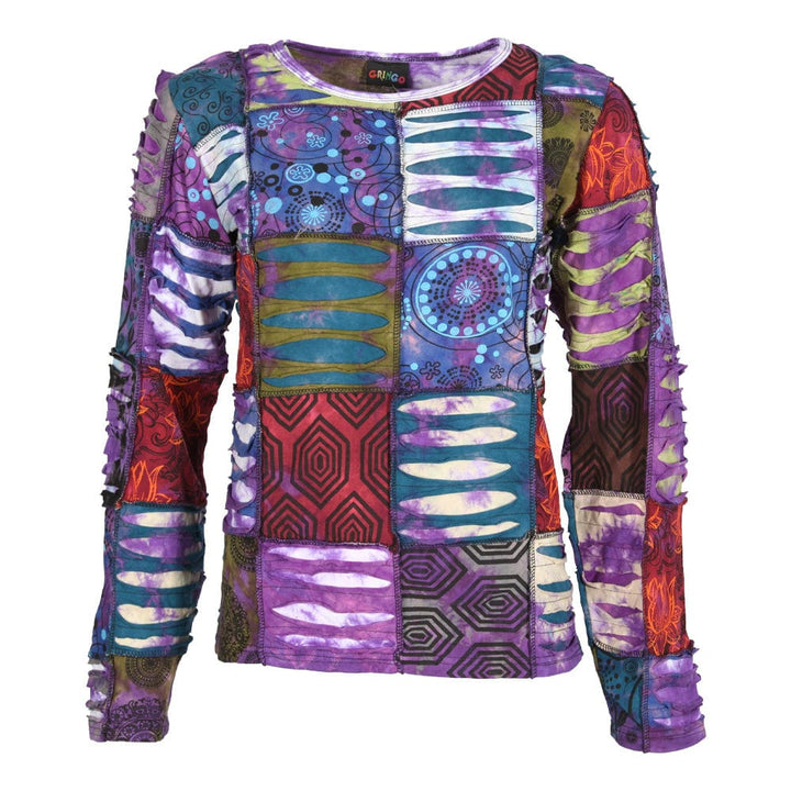 Purple Slash Patchwork Long Sleeve T-Shirt