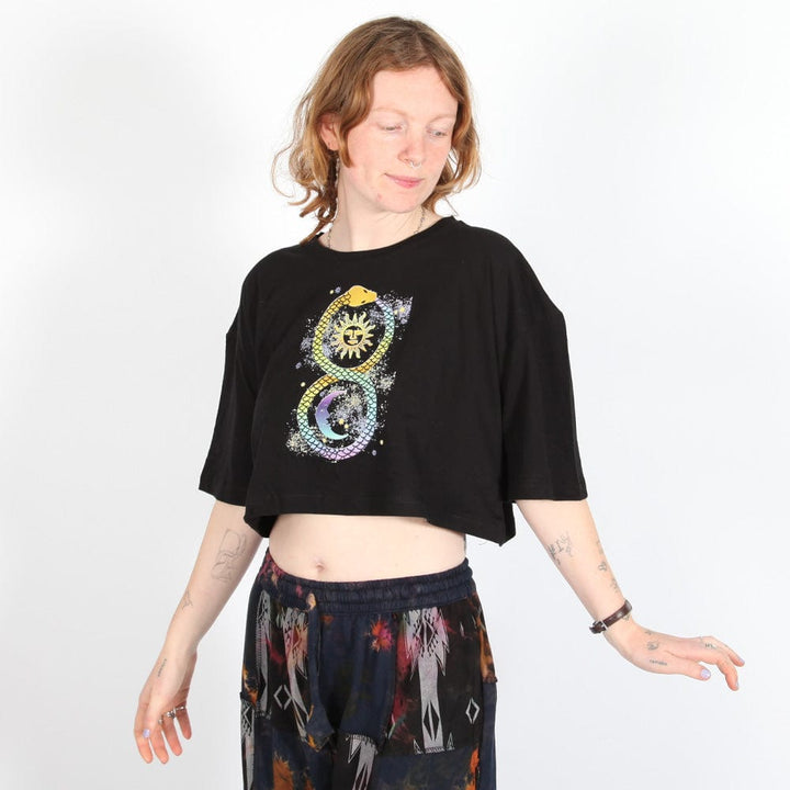 Printed Short Sleeve Crop Top