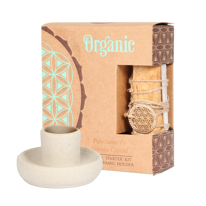 Smudge Starter Kit - Palo Santo Sticks, Selenite Wand & Ceramic Holder