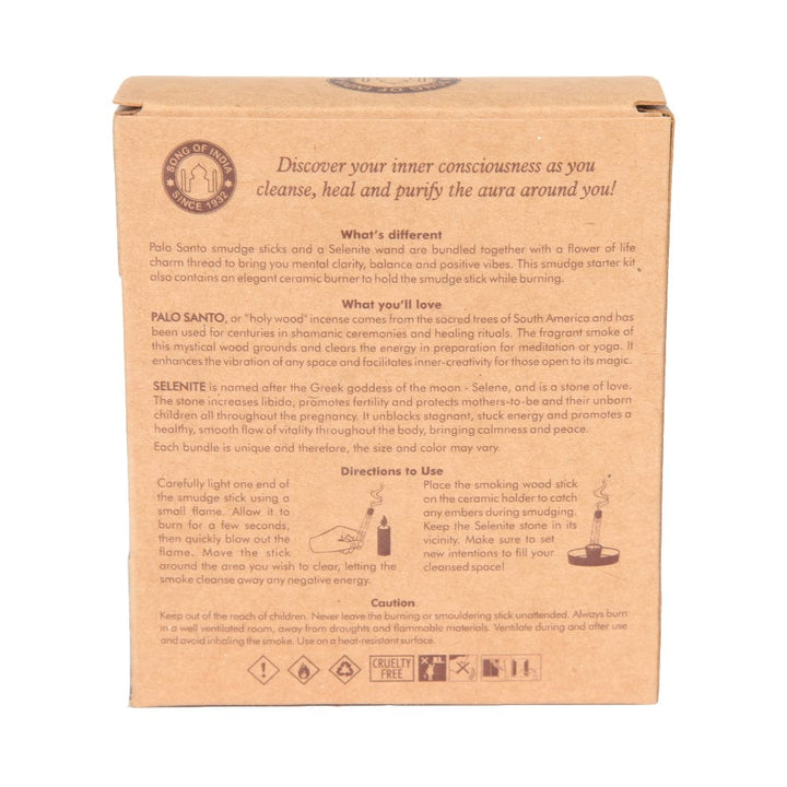Smudge Starter Kit - Palo Santo Sticks, Selenite Wand & Ceramic Holder