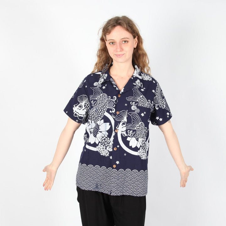 Thai Koi Print Cotton Shirt