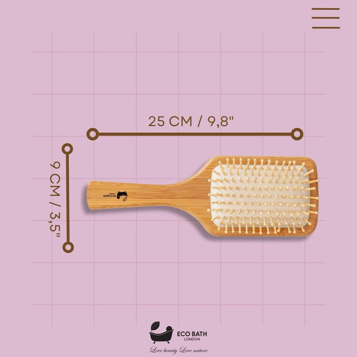 Eco-Friendly Paddle Detangler Bamboo Hairbrush with Wooden Pins - for Long, Thick, and Curly Hair