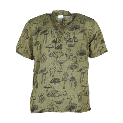 Mushroom Print Collarless Shirt
