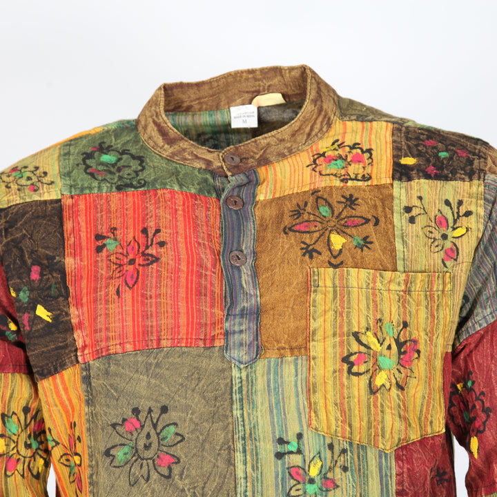 Printed Patchwork Grandad Shirt
