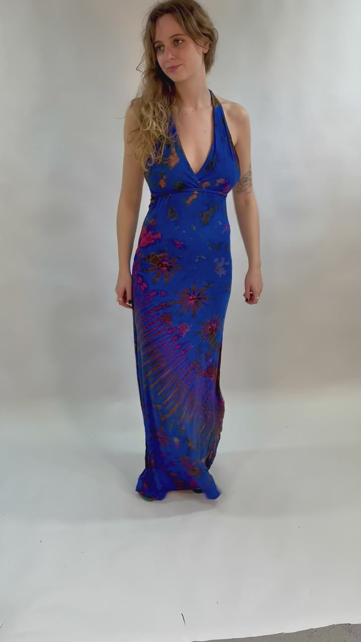 Tie Dye Bodycon Halter Maxi Dress