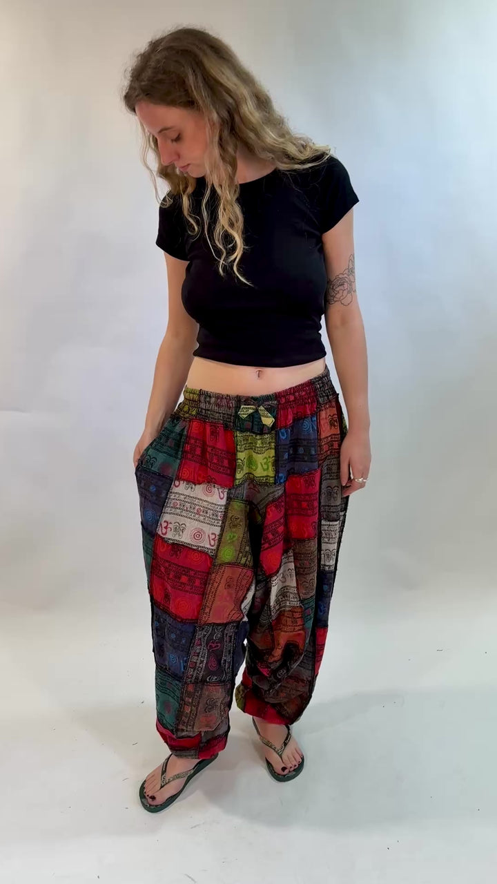 Colourful Om Print Patchwork Harems