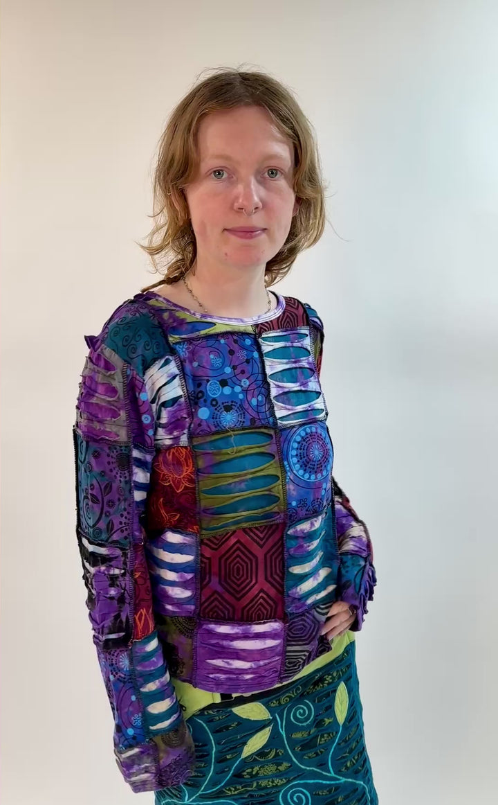 Purple Slash Patchwork Long Sleeve T-Shirt