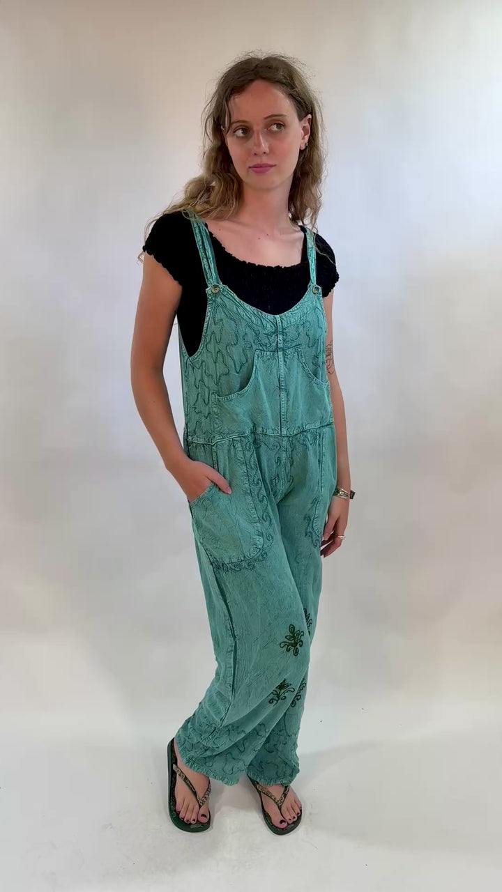 Embroidered Button Up Dungarees