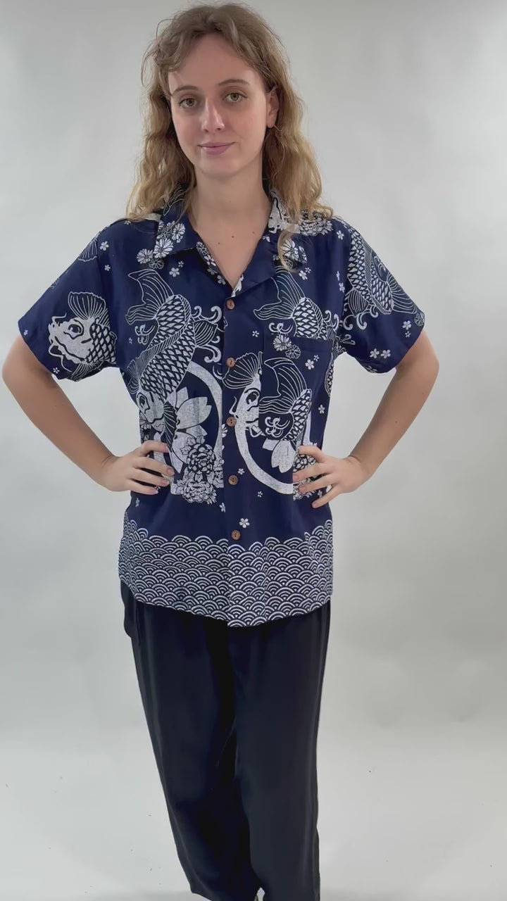 Thai Koi Print Cotton Shirt