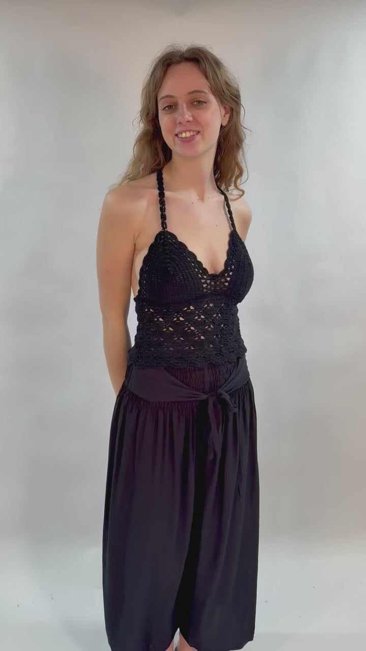 Lace Up Crochet Halter Top
