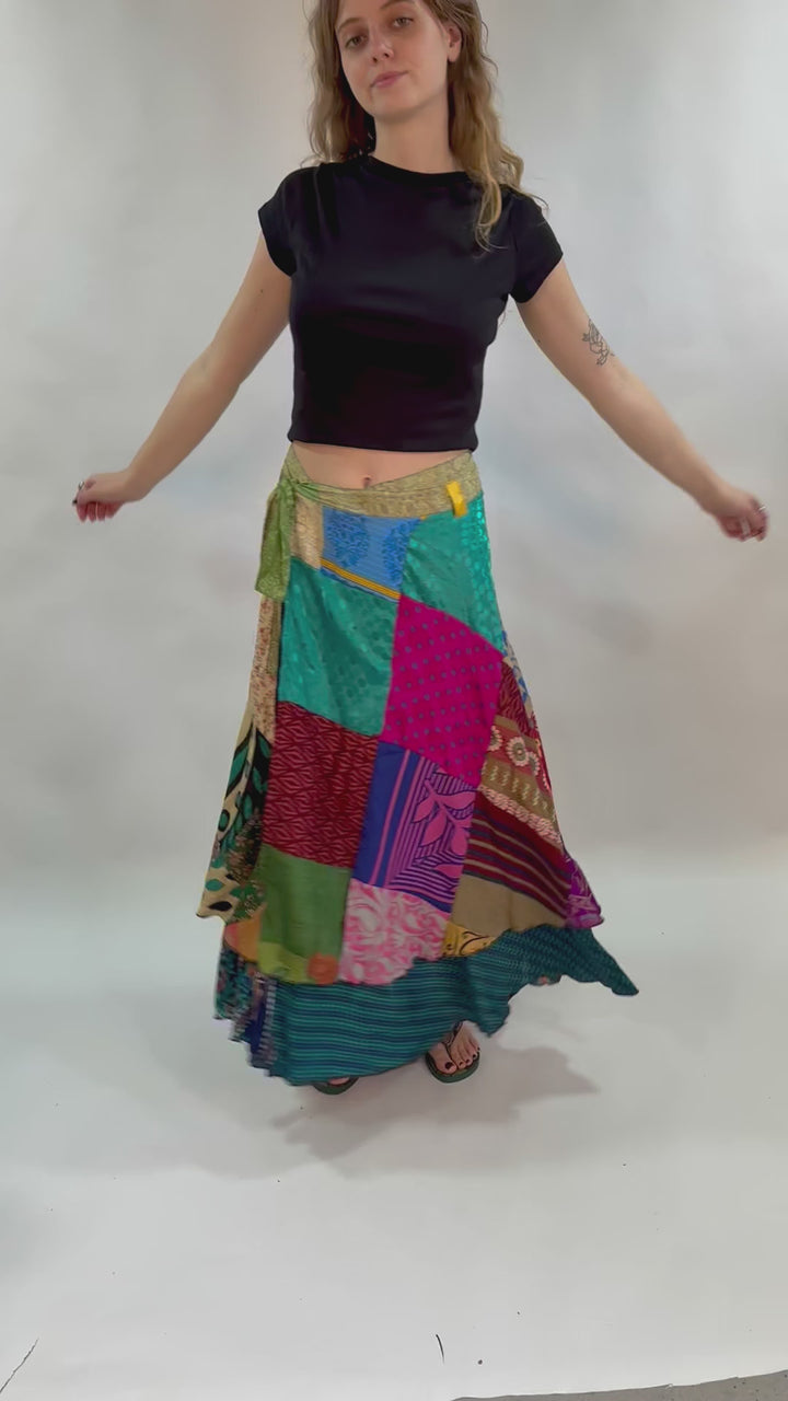 Patchwork Sari Maxi Wrap Skirt