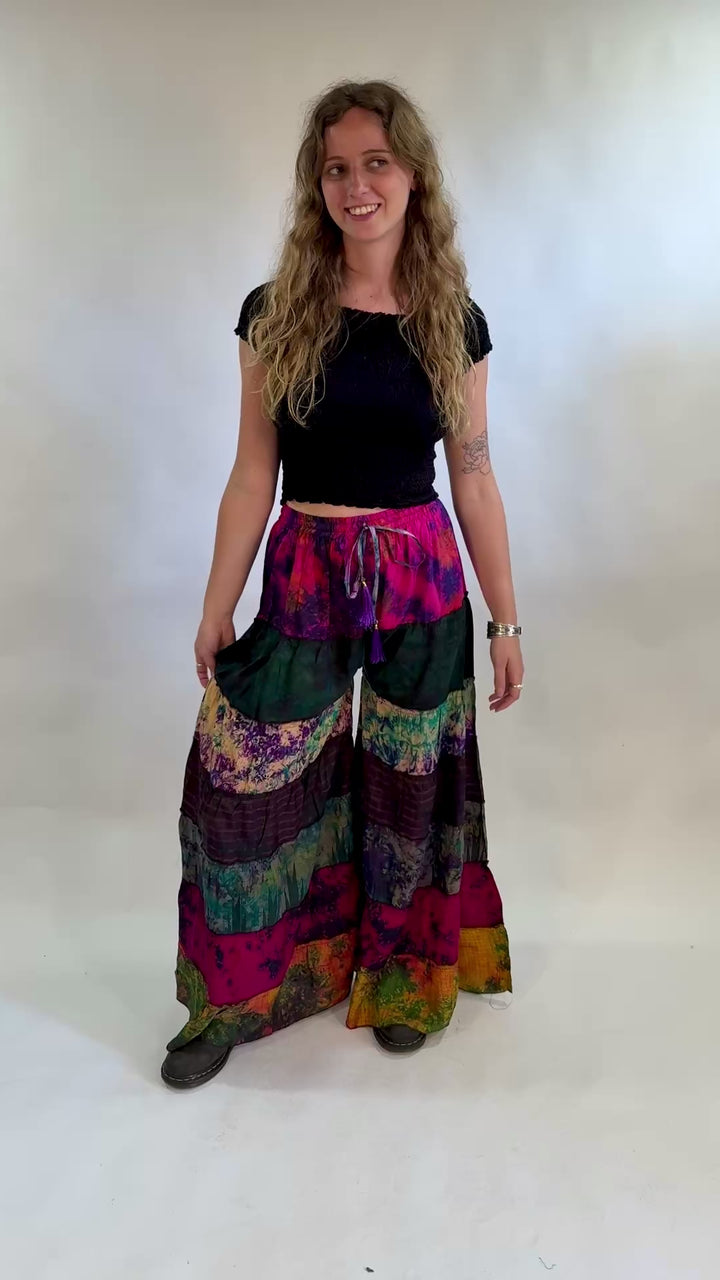 Overdyed Upcycled Sari Wide Leg Palazzo Trousers