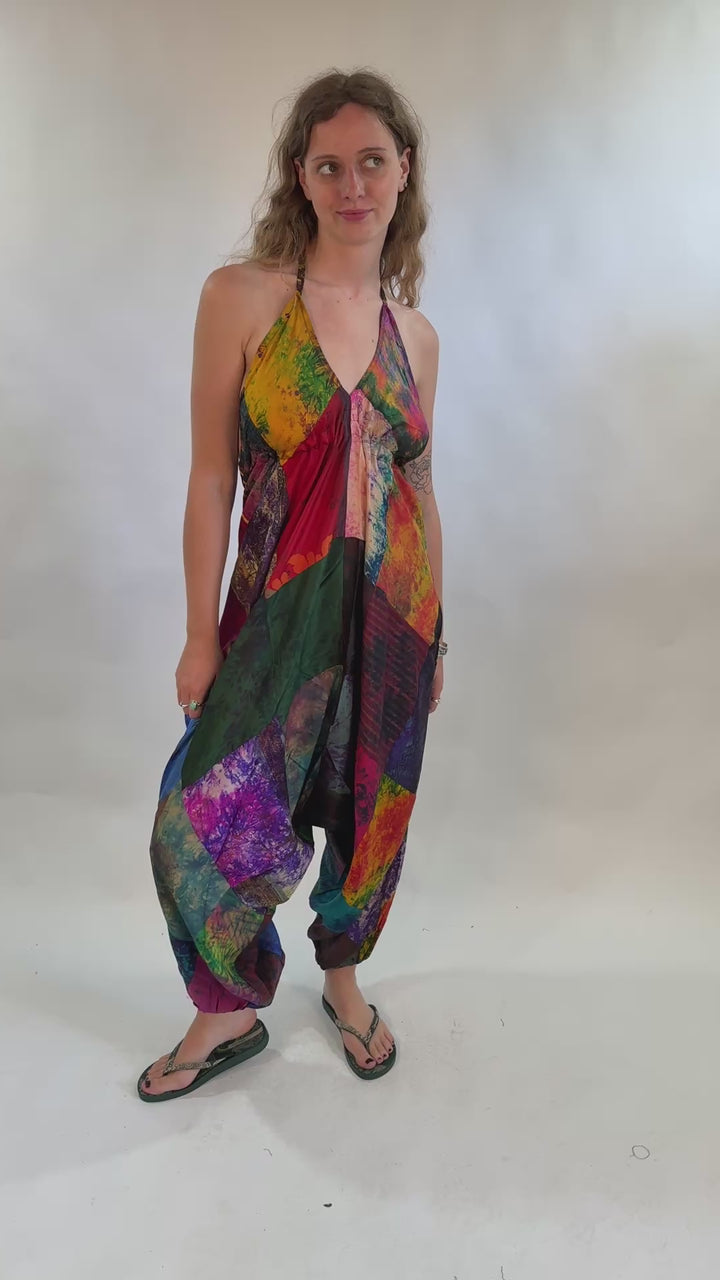 Overdyed Upcycled Sari Patchwork Harem Jumpsuit
