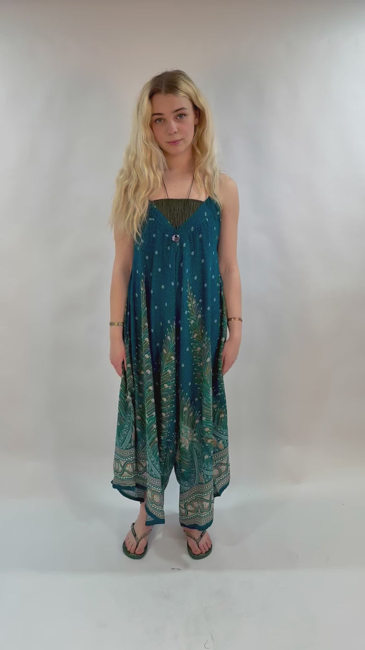 Peacock Feather Wide Leg Jumpsuit