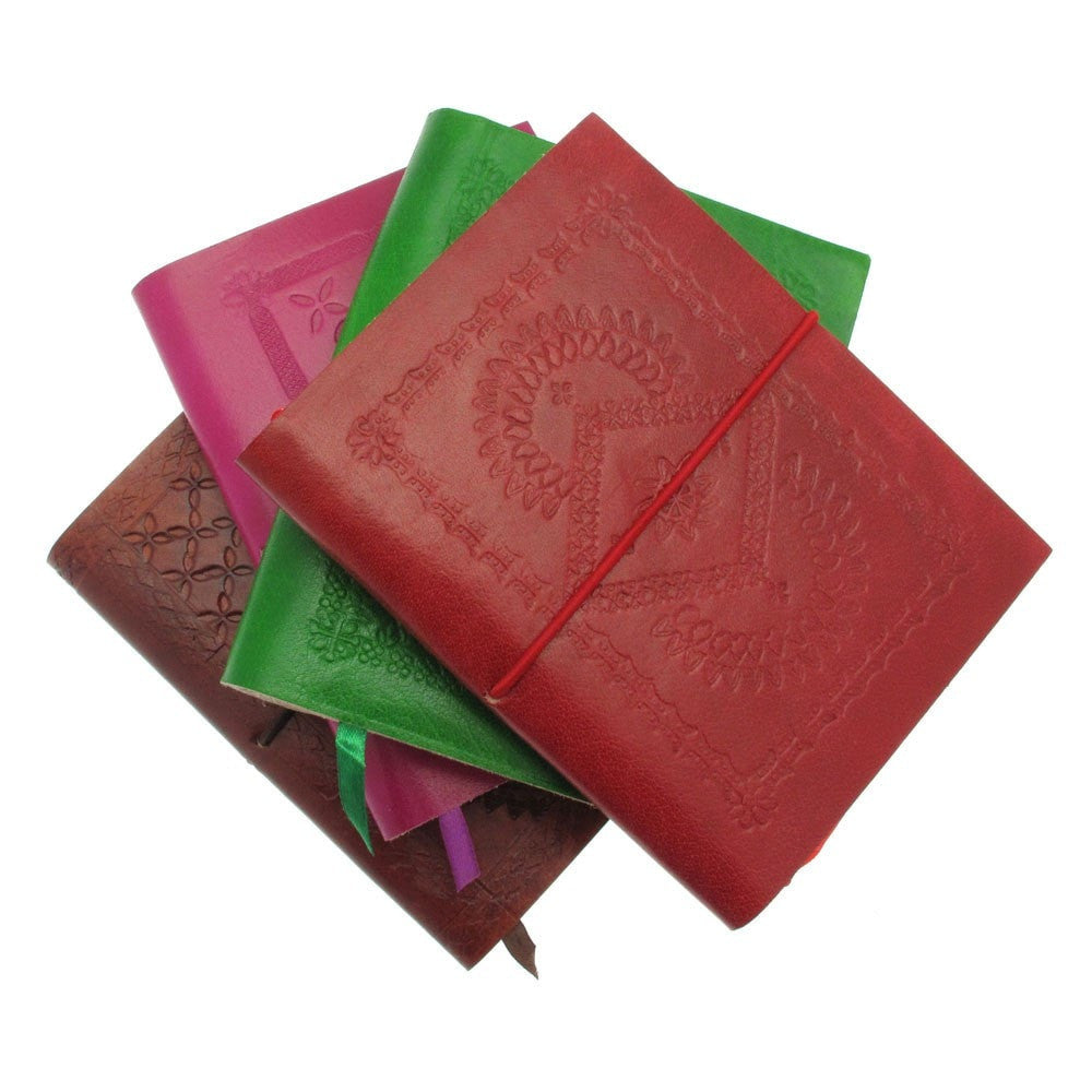 Medium Embossed Coloured Leather Notebook