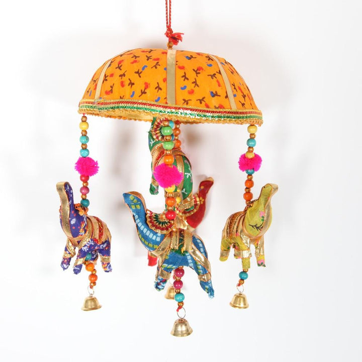 Decorative Hanging Umbrella With Elephants And Bells