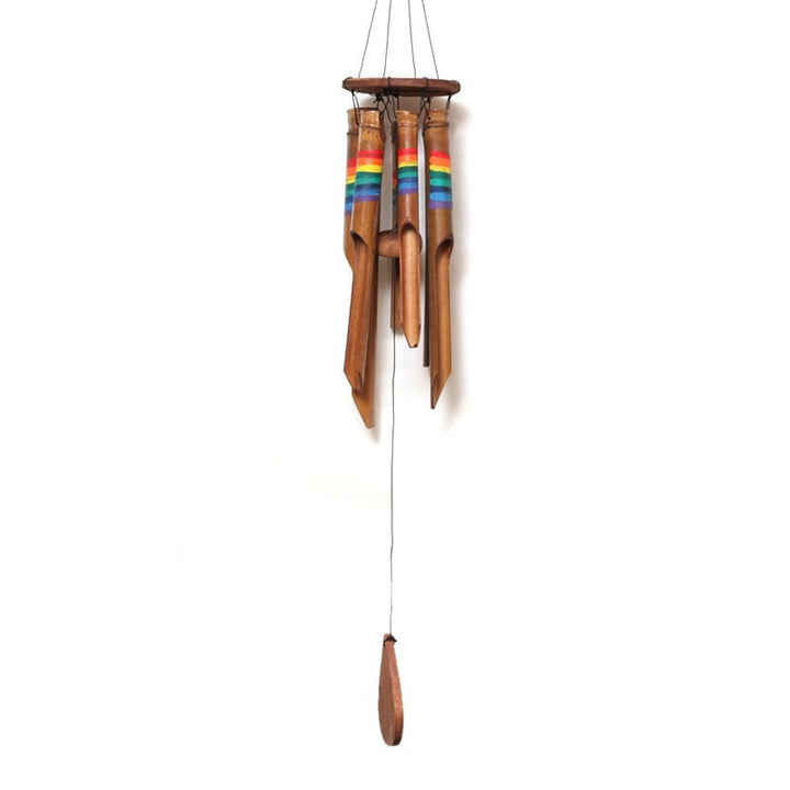 wooden wind chime with rainbow stripes