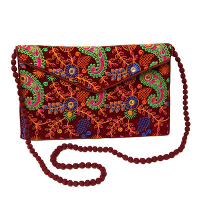 Embroidered Envelope Clutch Bag