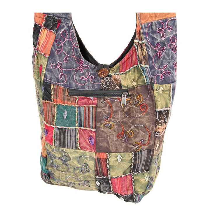 Embroidered Patchwork Slouch Bag