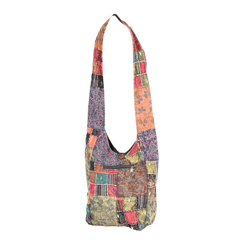 Embroidered Patchwork Slouch Bag