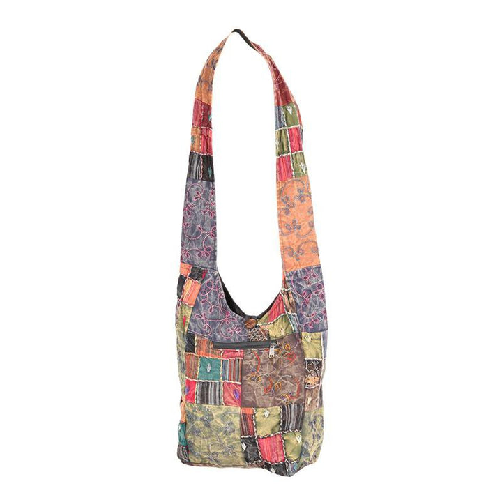 Embroidered Patchwork Slouch Bag