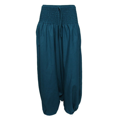Coline Premium Harem Pants - Drop Crotch, elasticated and drawstring waist, lots of material that gathers around elasticated ankles - Petrol Blue