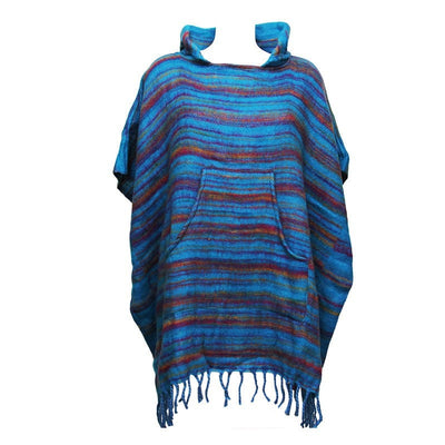 Warm Indian Hooded Poncho Turquoise
