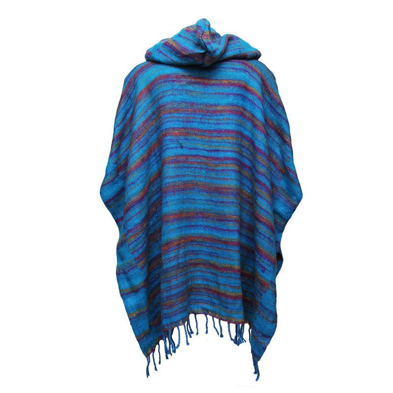 Warm Indian Hooded Poncho Turquoise