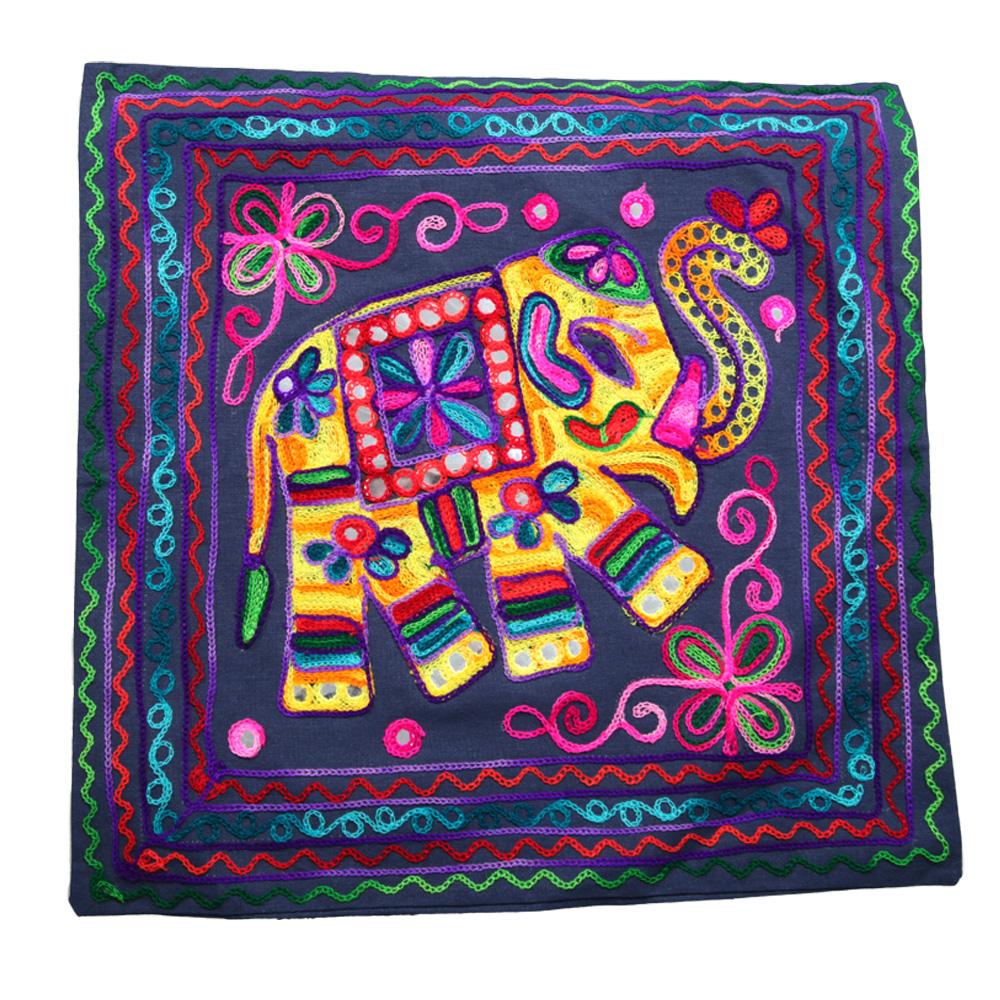 Embroidered Elephant Cushion Cover