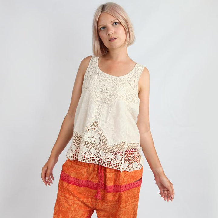 Crochet Lace Off White Sleeveless Top