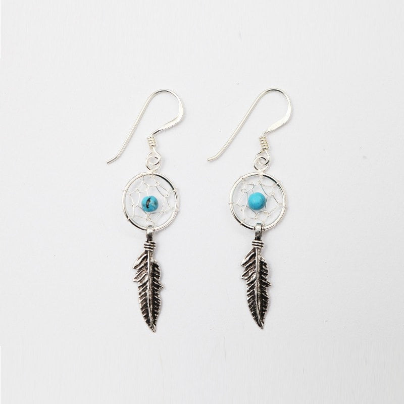 Dreamcatcher Silver Dangle Earrings