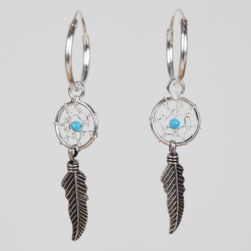 Hoop Drop Feather Dream Catcher Earrings