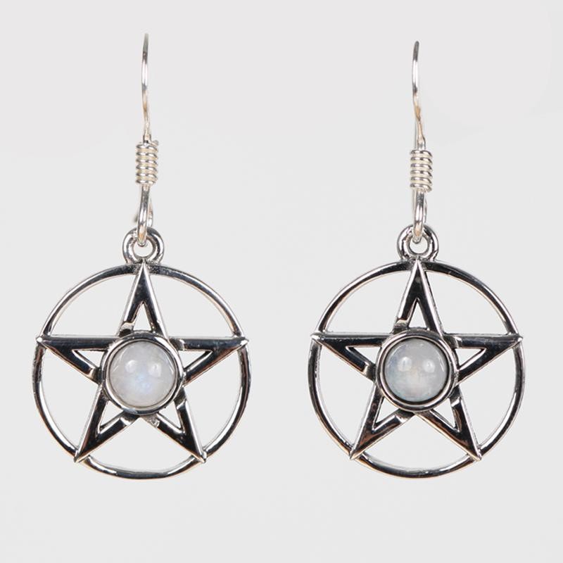 Pentagram And Moonstone Earrings
