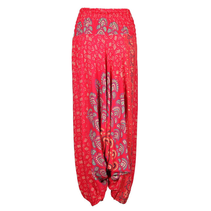 Drop Crotch Peacock Print Harem Pants