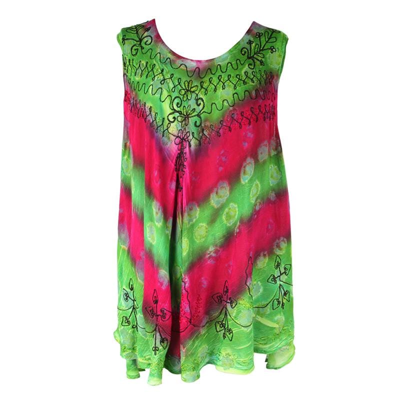 Sleeveless Embroidered Tie Dye Top