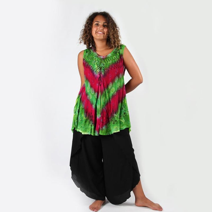 Sleeveless Embroidered Tie Dye Top