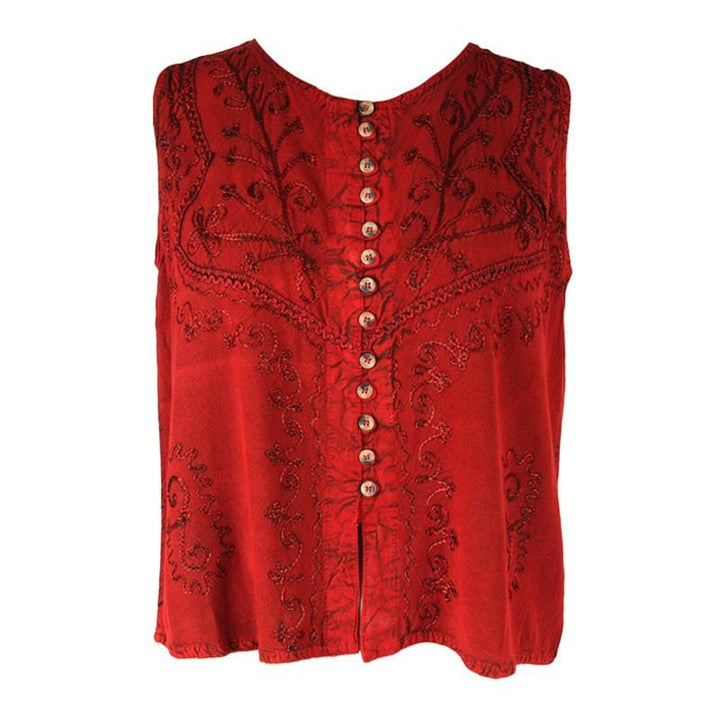 Embroidered Button Through Vest Top