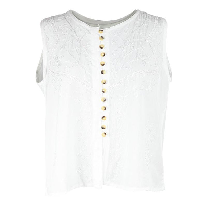 Embroidered Button Through Vest Top